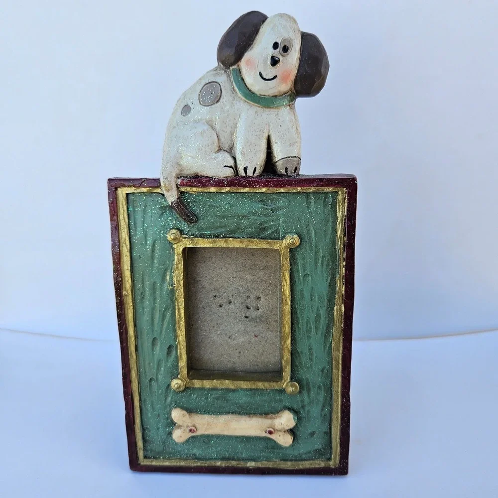 Vintage Dog Photo‎ Frame Puppy Picture Frame Small Desk Decor Bone Accent